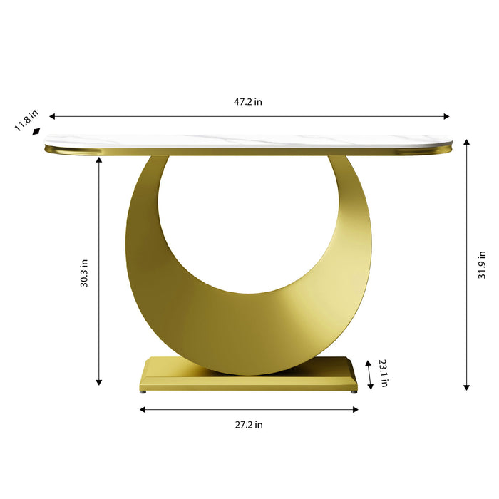 Half Console Table For Hallway - Gold / White