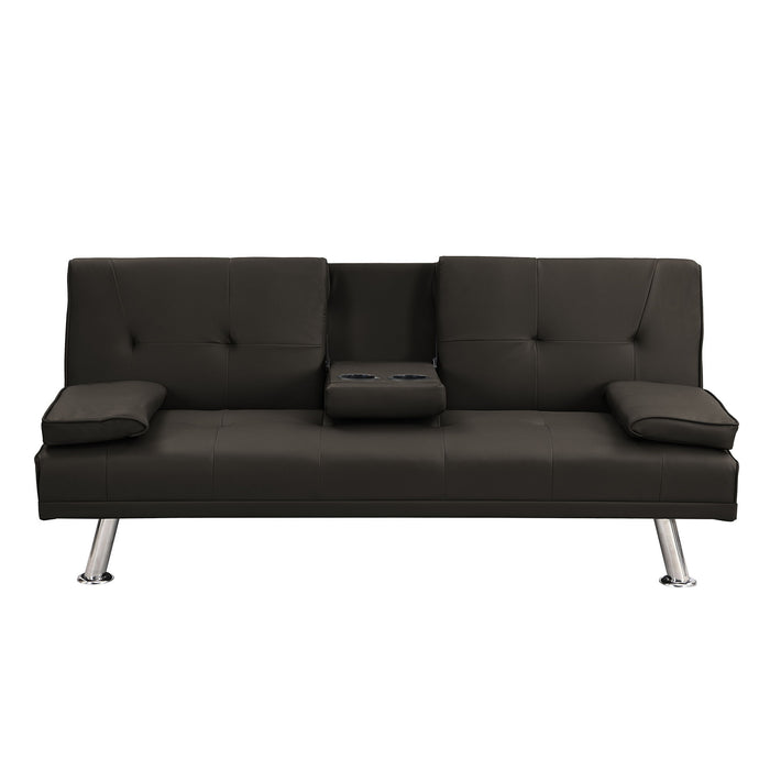 Modern Sofa Bed With Armrest 2 Holders, Wood Frame & Stainless Leg
