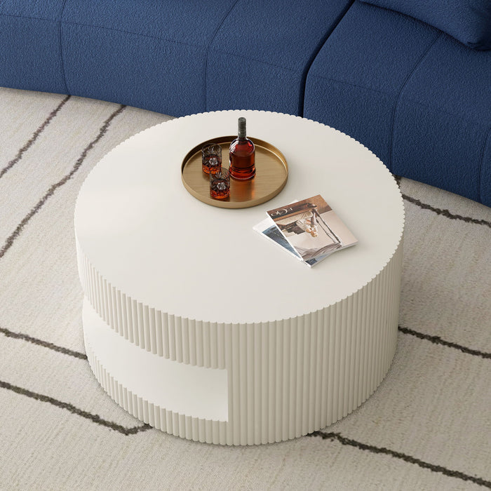 Round Coffee Table With Storage, Vertical Stripe Design