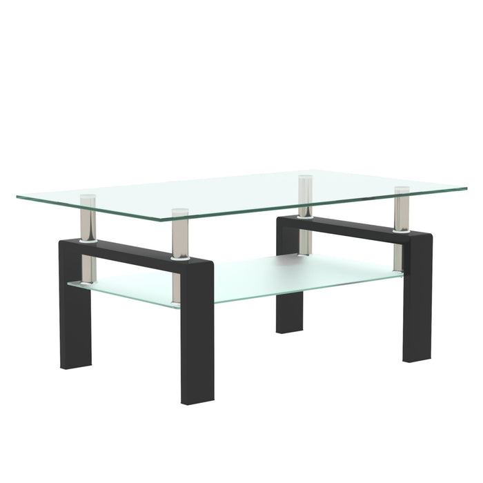 Modern Rectangular Coffee Table With Tempered Glass Top