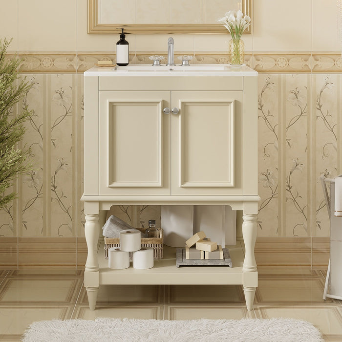 Modern Bathroom Vanity With Sink, Rectangular Cabinet With Open Shelf And Closed Storage