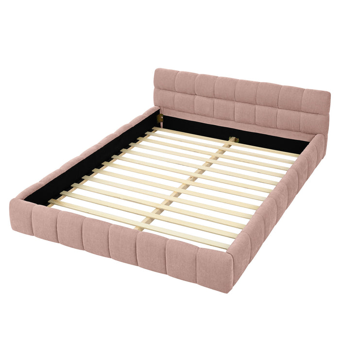 Modern Platform Bed Frame With Thick Chenille Fabric