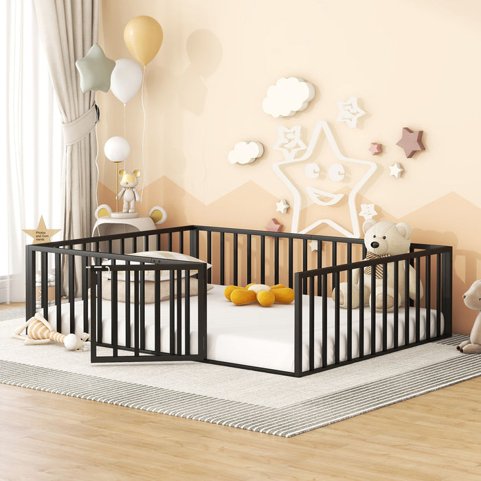 Metal Floor Bed Frame With Fence And Door
