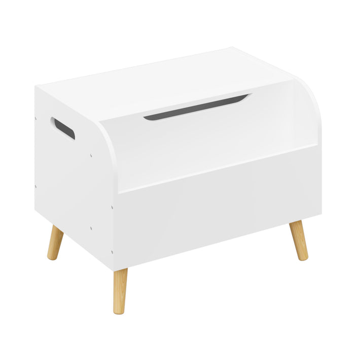 Toy Box With Front Bookshelf, Flip Top Lid, Safety Hinge For Kids Room Organization - White