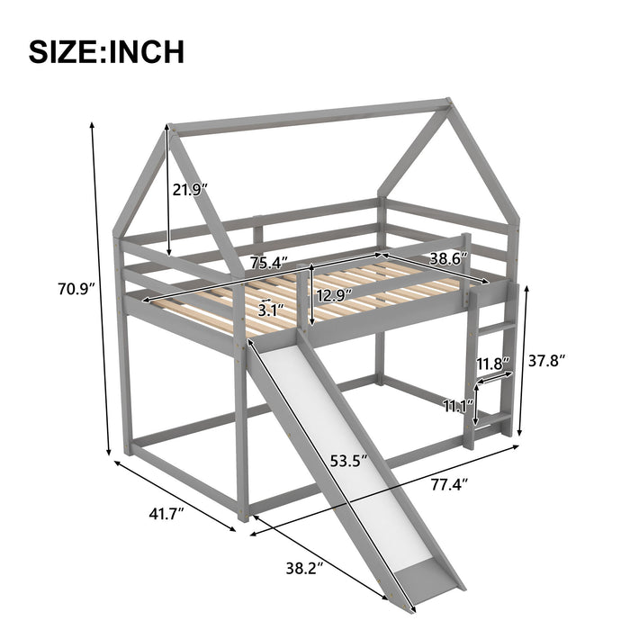 House Shape Bunk Bed With Slide And Ladder