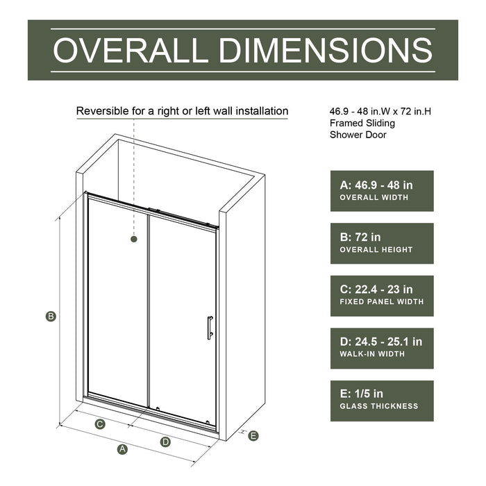 Single Sliding Shower Door, Thick Clear Tempered Glass Shower Door With Stainless Steel Handle