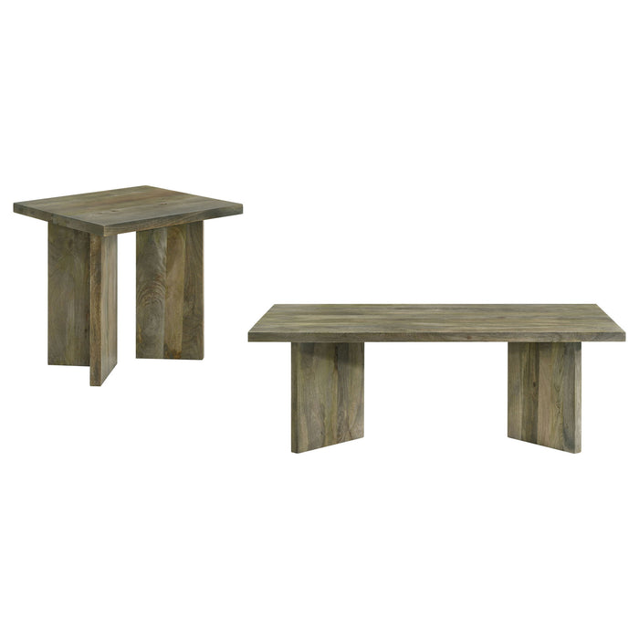 Neskowin - 2 Piece And End Table Set With Geometric Panels - Brown