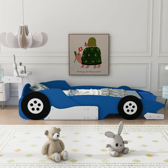 Race Car-Shaped Platform Bed With Wheels