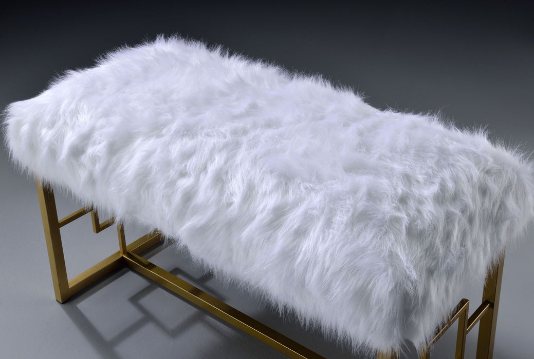 Bagley II - Bench Faux Fur - White / Gold
