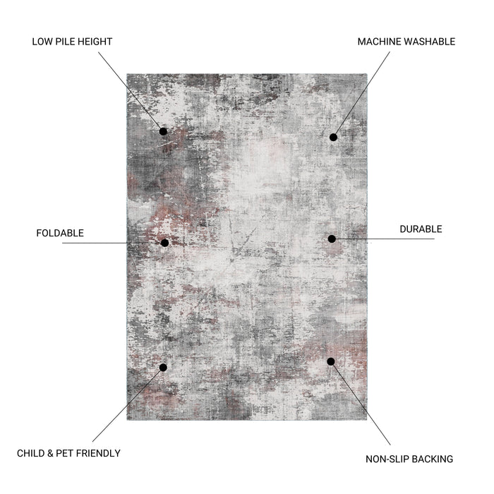 Toucan - 5' X 7' Washable Non - Slip Area Rug - Ivory / Dark Gray