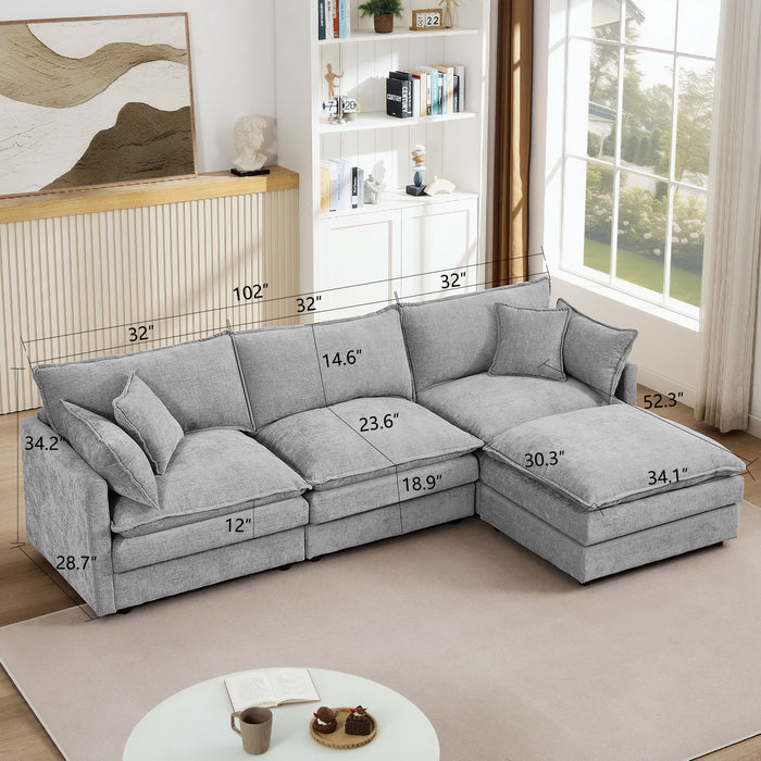 Modular L-Shaped Sectional Sofa With Movable Ottoman