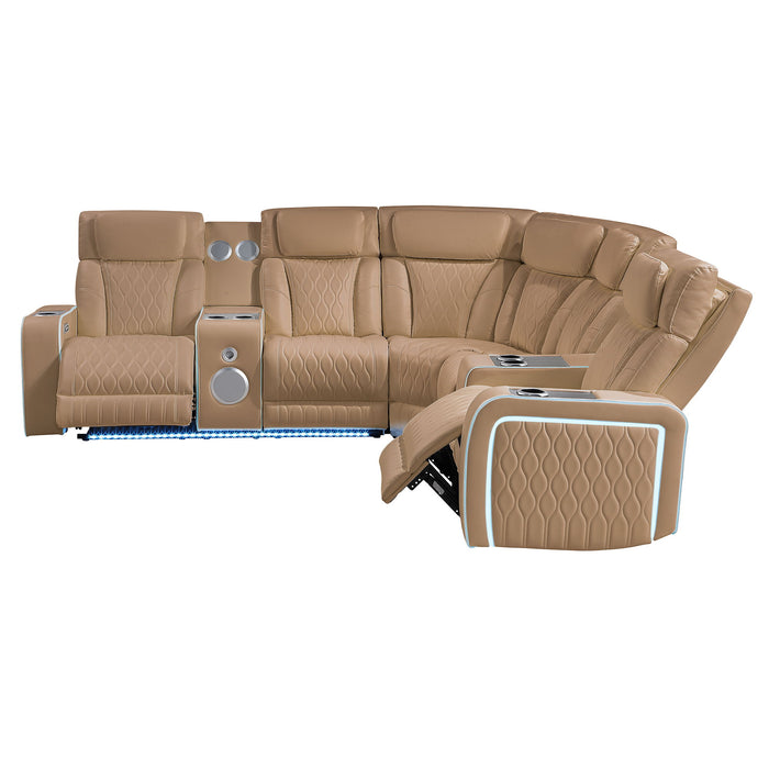 Electra - Power Recliner Sectional Sofa With Power Headrests, Console Loveseats, Wedge, LED Light Strip, Speakers
