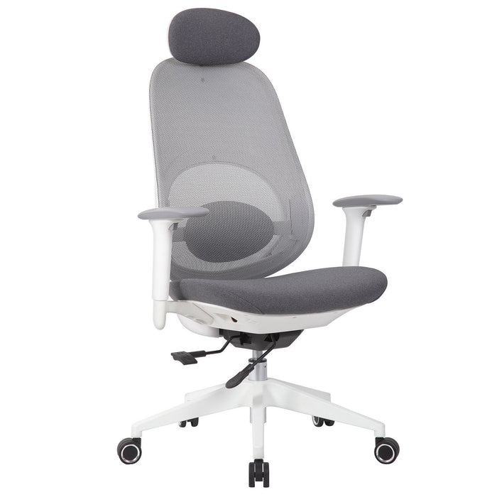 Office High Back Swivel Desk Chair With Height Adjustable Backrest, 3 Tilt Lock & Rotatable Headrest - Milk White