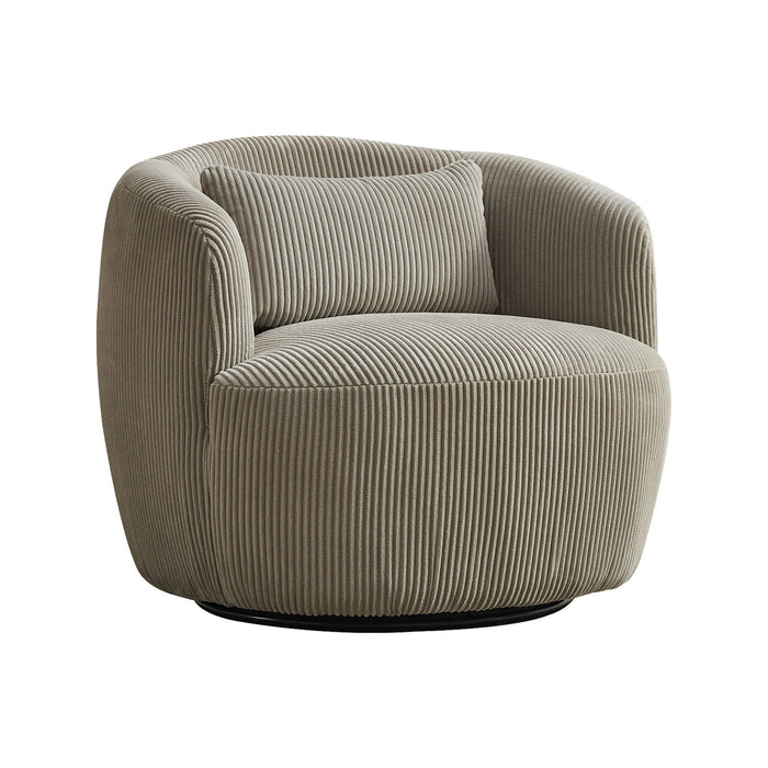 Wide Upholstered Corduroy 360° Swivel Barrel Soft Chair With Pillow