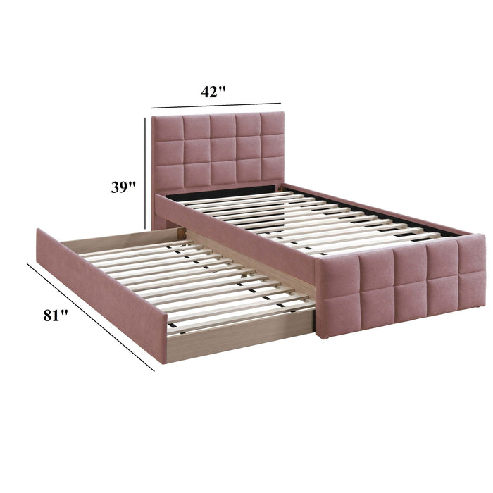 Contemporary Style Bed With Trundle Upholstered Headboard And Footboard Grid Pattern