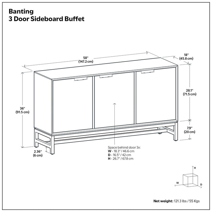 Banting - 3 Door Sideboard Buffet With Adjustable Shelves - Natural Walnut