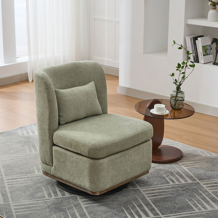 Wide Modern Chenille Cushioned Armless Metal Base 360° Swivel Chair With Pillow