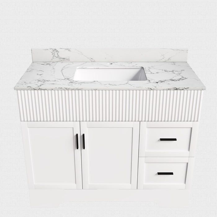 Bathroom Vanity Set, Fluted Cabinet, Soft Close Doors & Drawers, Sink Included - White