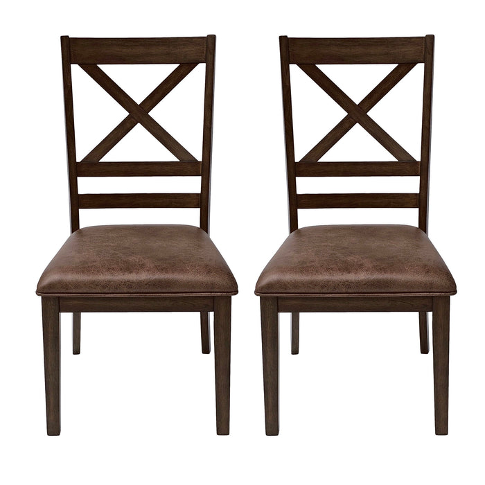 Country Style Dining Chairs (Set of 2) With Cross Back Design - Brown