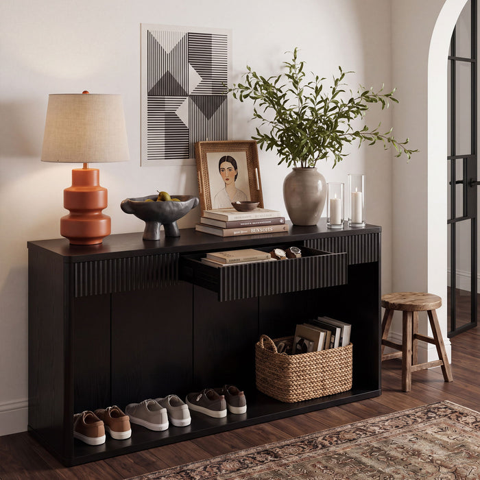 Fluted Console Table With 3 Drawers, Long Sofa Table Behind Couch For Living Room