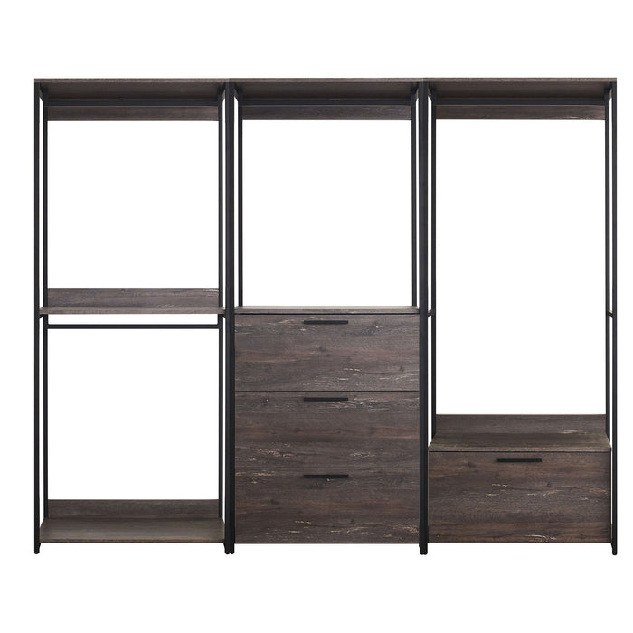 Monica - Wood Walk In Closet System With Powder Coated Metal Frame And Melamine - Rustic