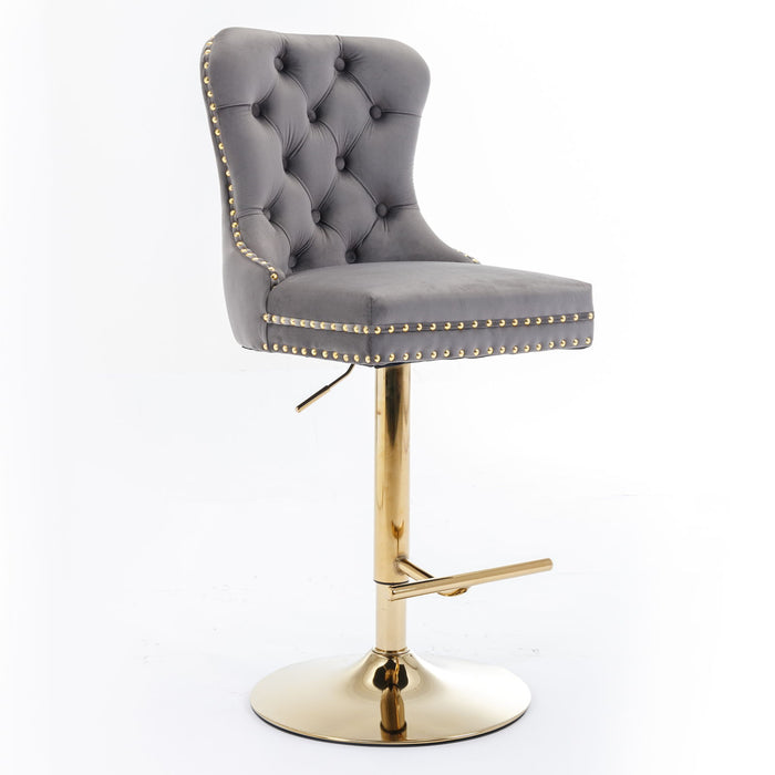 Thick Swivel Barstools Adjusatble Seat Height From 25-33", Modern Upholstered Bar Stools With Backs Comfortable Tufted For Home Pub And Kitchen Island (Set of 2)