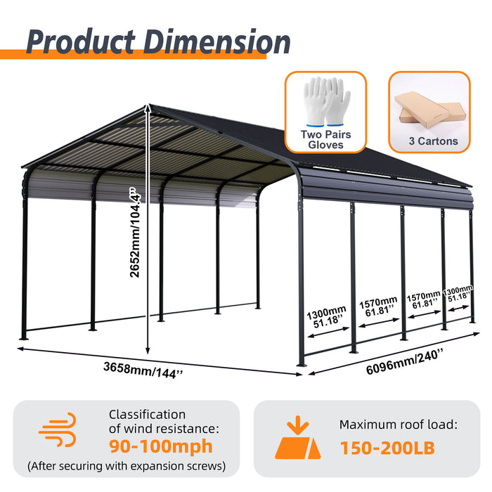Heavy Duty Carport With Galvanized Roof And Enhanced Base - Anthracite