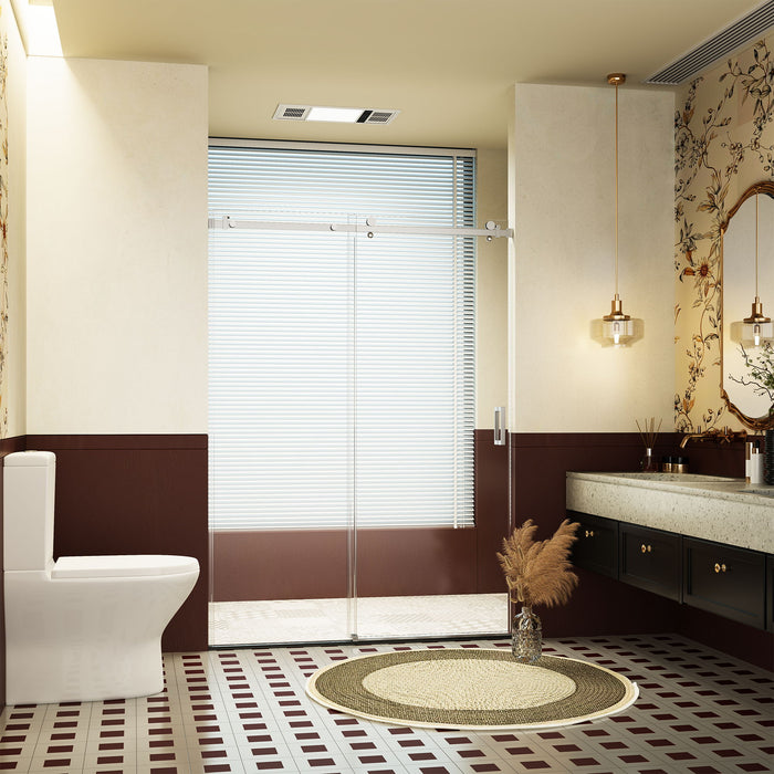 Frameless Single Sliding Shower Doors With Reversible Installation, 5 / 16" Tempered Glass - Chrome