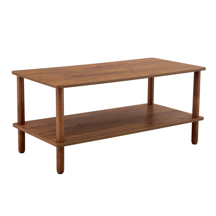 Modern 2 Tier Coffee Table With Open Storage Shelf For Living Room