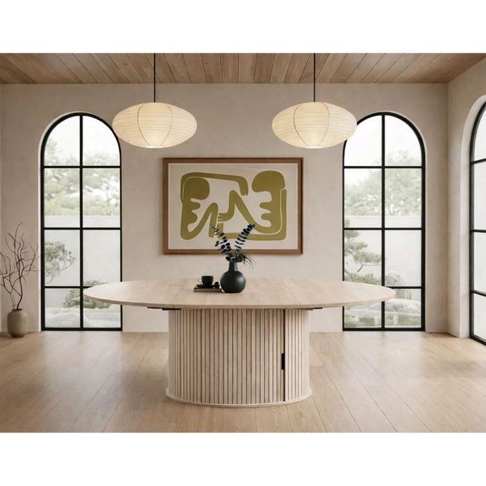Extendable Round Dining Table With Hidden Storage Base - Ivory