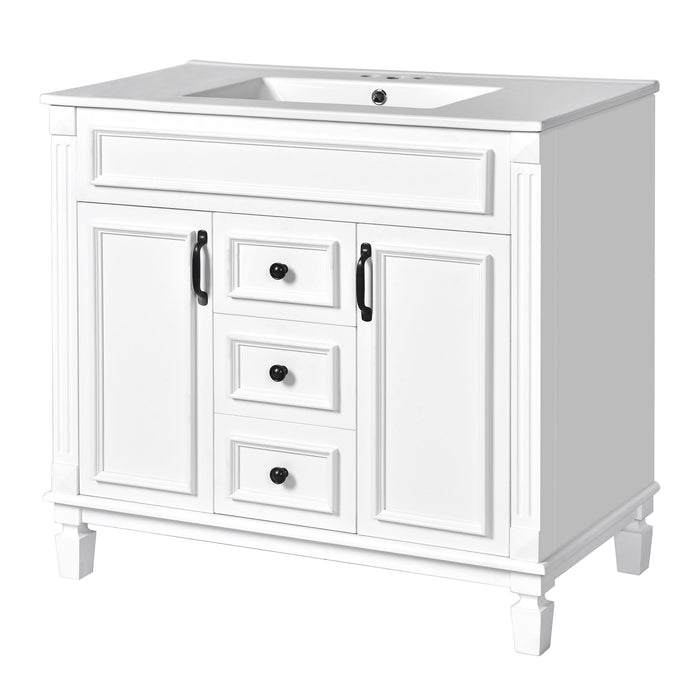Bathroom Vanity With Top Sink, Basin On Cabinet With 2 Soft Closing Doors And 2 Drawers