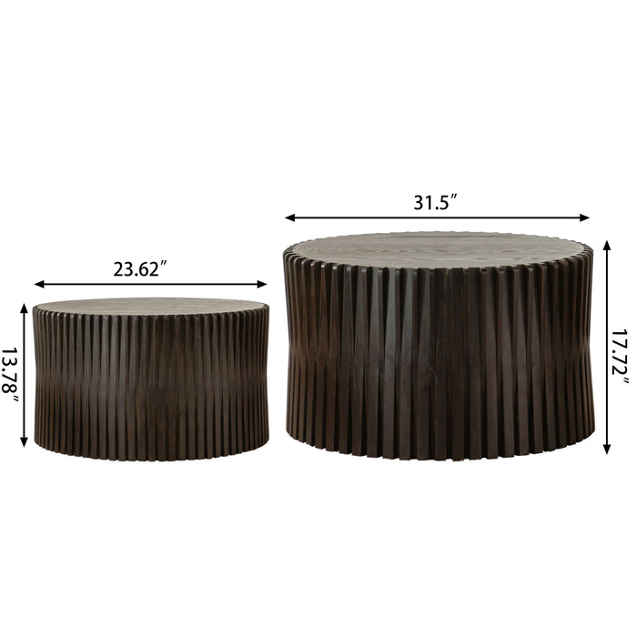 Cylindrical Coffee Table With Vertical Texture Relief