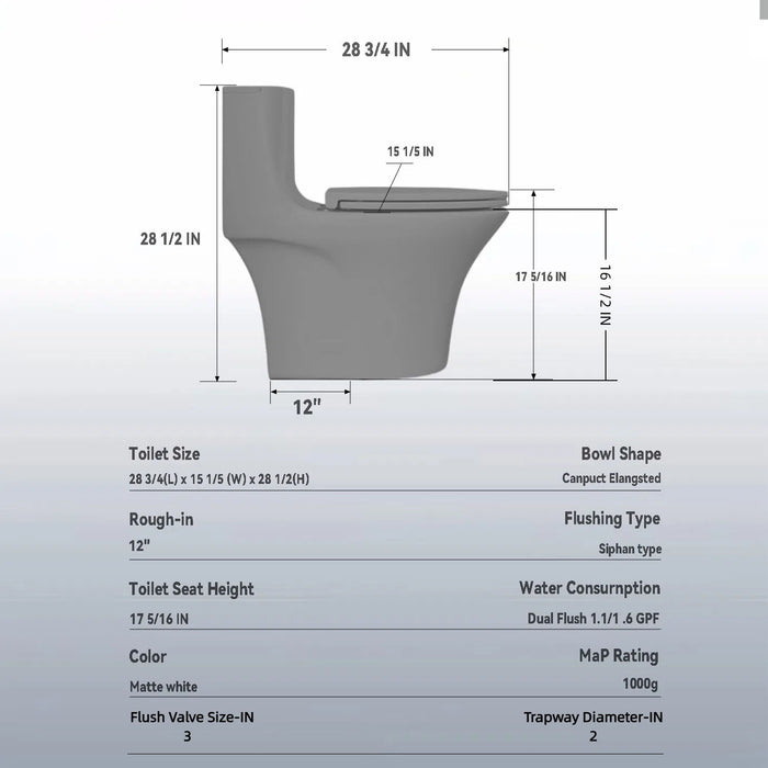 1 Piece Toilet With Dual Flush And Soft Closing Seat