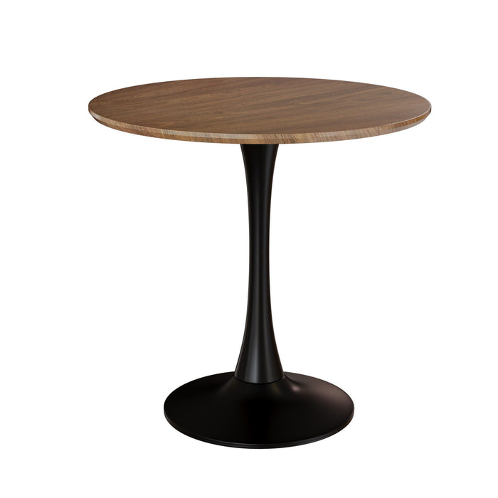Mid Century Round Dining Table, Table Top & Pedestal Base - Walnut / Black