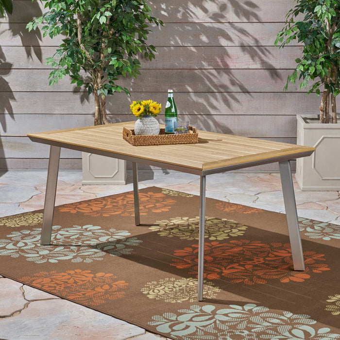 Outdoor Dining Table With Eucalyptus Wood Topped - Silver