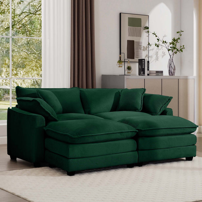 Modern Oversized Modular Cushion Sofa With Ottoman, Low Back, Deep Seating Sofa Set