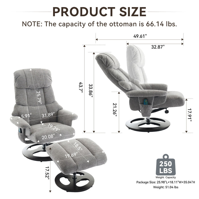 Ergonomic Recliner Chair With Ottoman, Modern 360° Swivel With Footstool