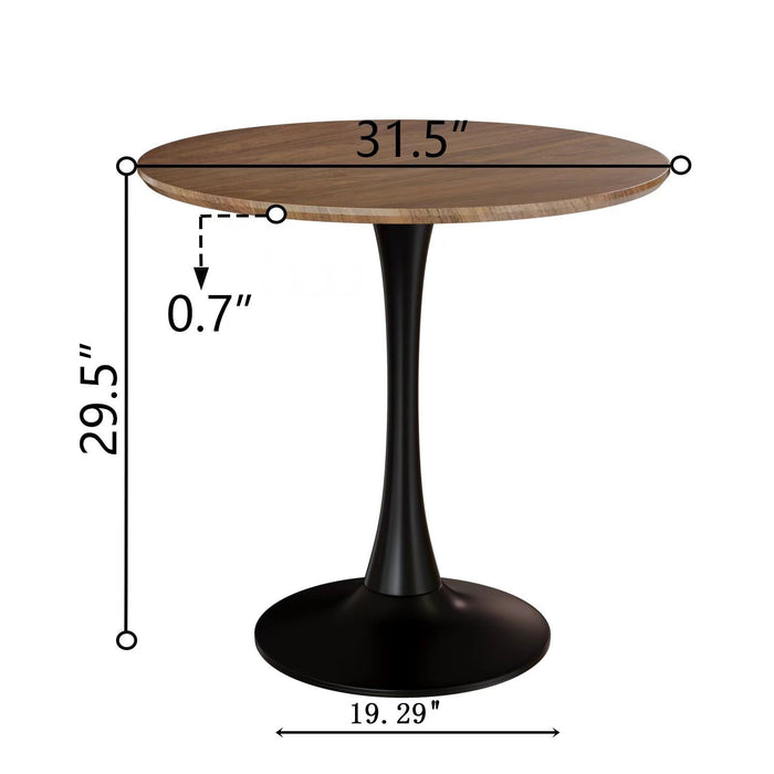 Mid Century Round Dining Table, Table Top & Pedestal Base - Walnut / Black