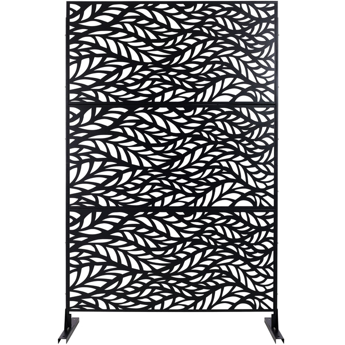 Outdoor & Indoor Privacy Screen Metal Privacy Screen, Freestanding Decorative Privacy Screen For Deck Balcony Patio - Black