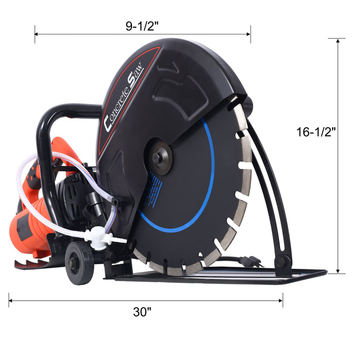 Electric 14" Cut Off Saw With Wet / Dry Functionality And Water Line Attachment Metal, 30" Length - Black