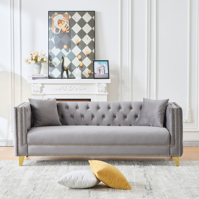3 Seater Deep Seat Sofa, Sofa With Button Nailhead, Square Arm