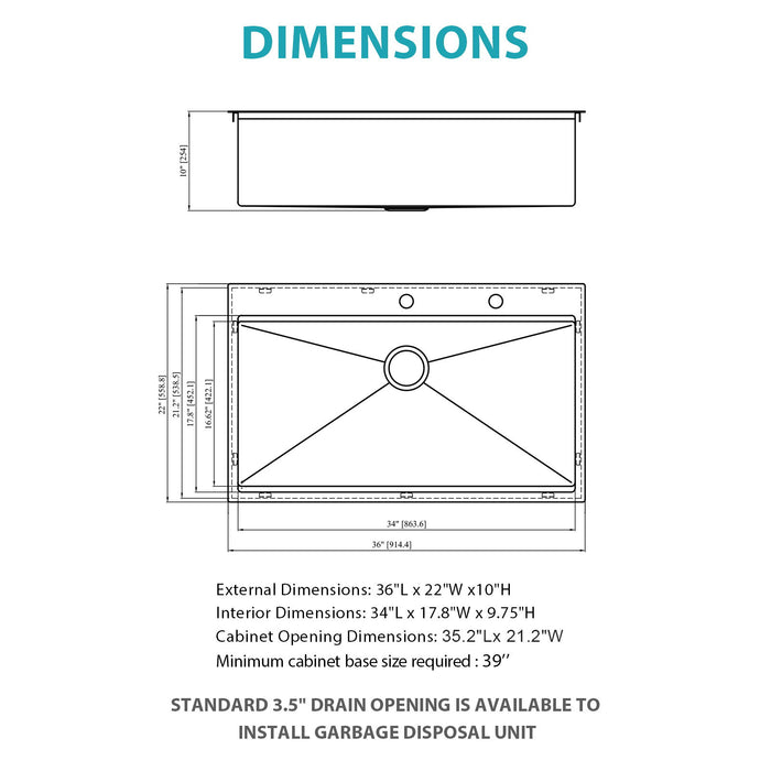 Drop In Kitchen Sink Stainless Steel 16 Gauge