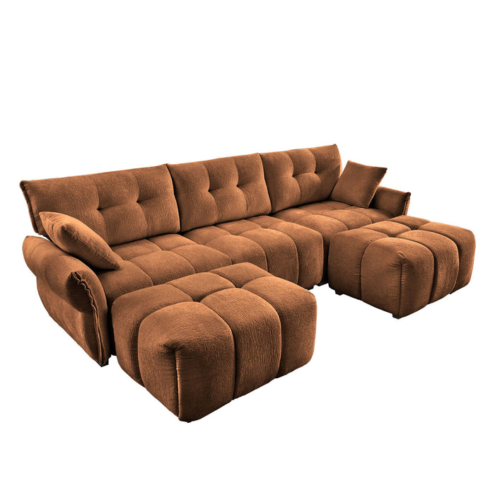 Sofa Set With Ottoman And Pillows, Textured, High Resilience Cushions