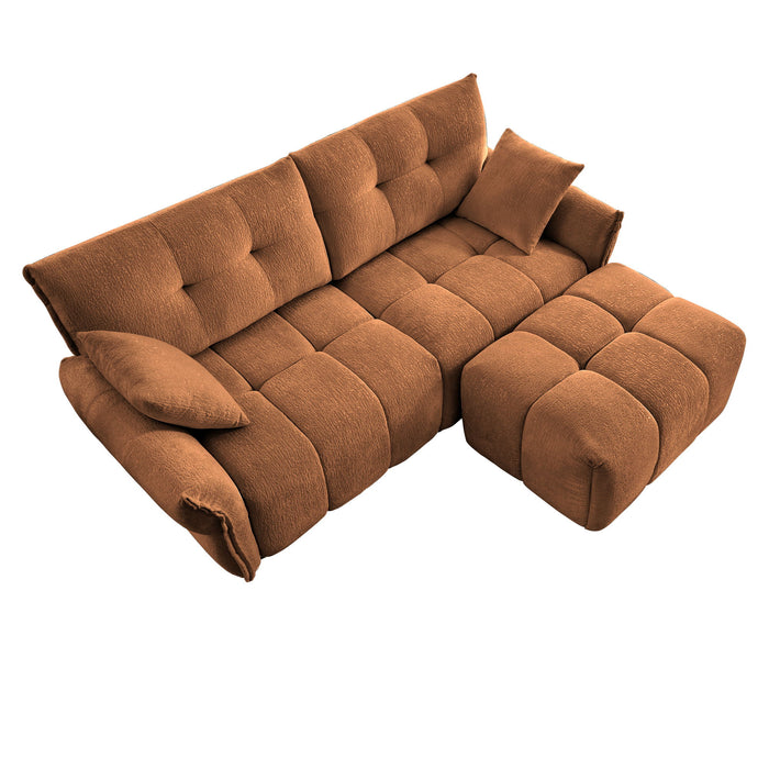 Sofa Set With Ottoman And Pillows, Textured, High Resilience Cushions