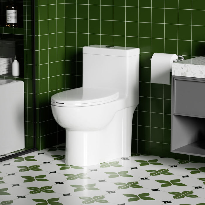 Gloss Tornado Flush 1 Piece Toilet With Soft Closing Seat, Water Saving Dual Flush - Gloss White