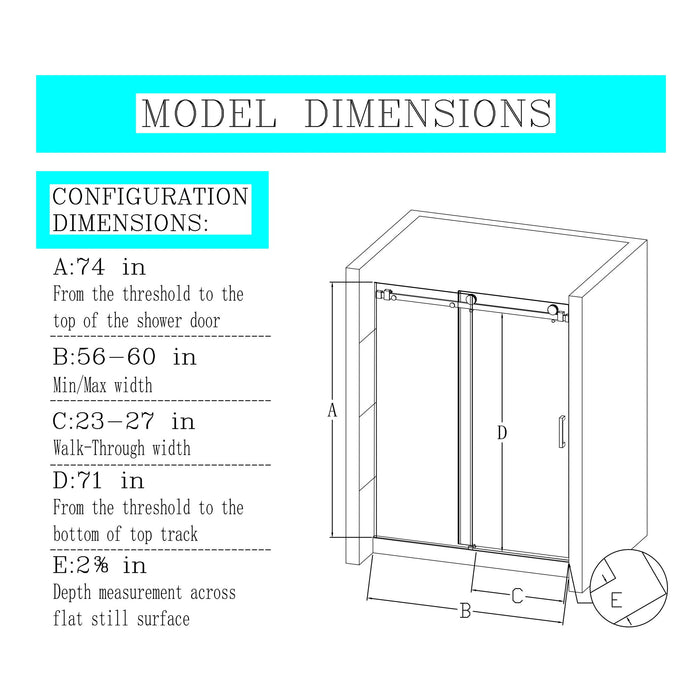 Frameless Single Sliding Shower Doors, 5 / 16" Thick Sgcc Tempered Glass - Brushed Nickel