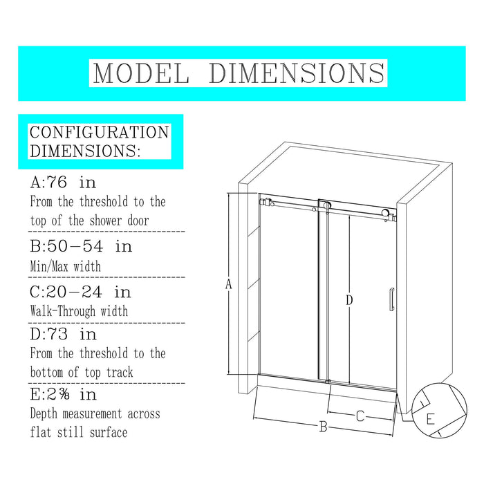 Frameless Single Sliding Shower Doors With Reversible Installation, 5 / 16" Tempered Glass - Chrome
