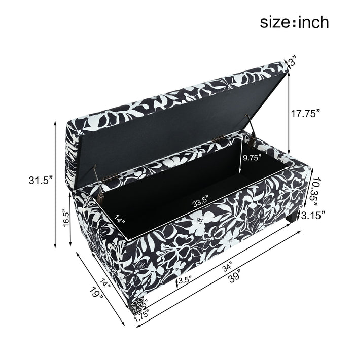 Luxury Storage Ottoman With Floral Patterned Fabric, Soft-Close Hinges, Multi Functional