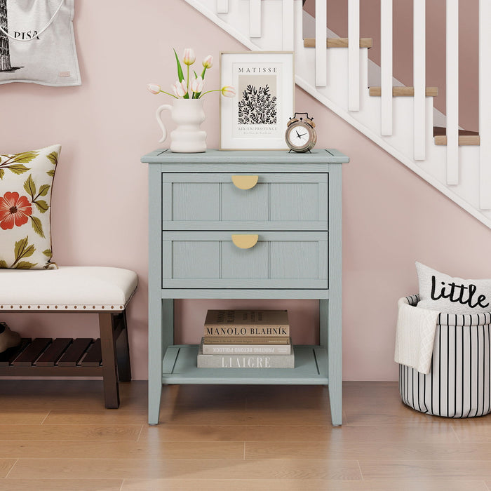 2 Drawer Side Table, American Style, End Table, Suitable For Bedroom, Living Room, Study