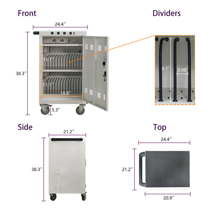 Mobile Charging Cart For Tablets Laptops 35, Device Capacity Matt Metal